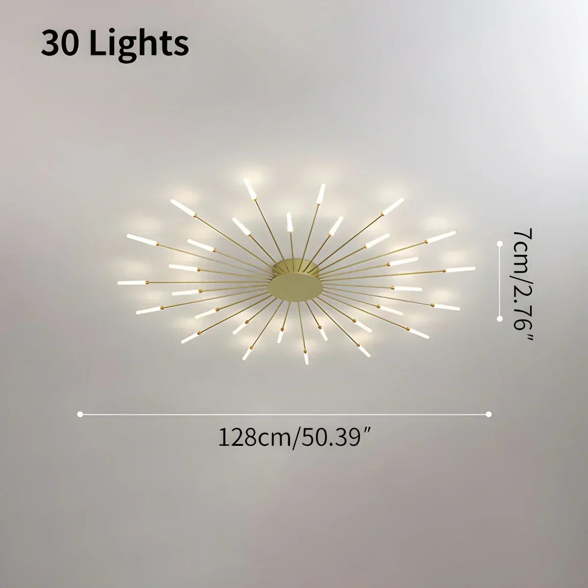 Multi-Arm Metal Flush Mount Light Fixture with Remote Dimmable 20-42 Bulb Points for Open Floor Plans Living Rooms Dining Spaces Contemporar