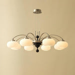 Multi-Light Wood & Glass Statement Fixture for Dining Rooms | Mixed Material Ceiling Light with Ribbed Shades | Modern Ambient Overhead Ligh