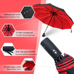 Reverse-Close Inverted Umbrella with Auto-Open Button – Wind-Resistant Double-Layer Canopy for Storm Protection – Hands-Free C-Handle