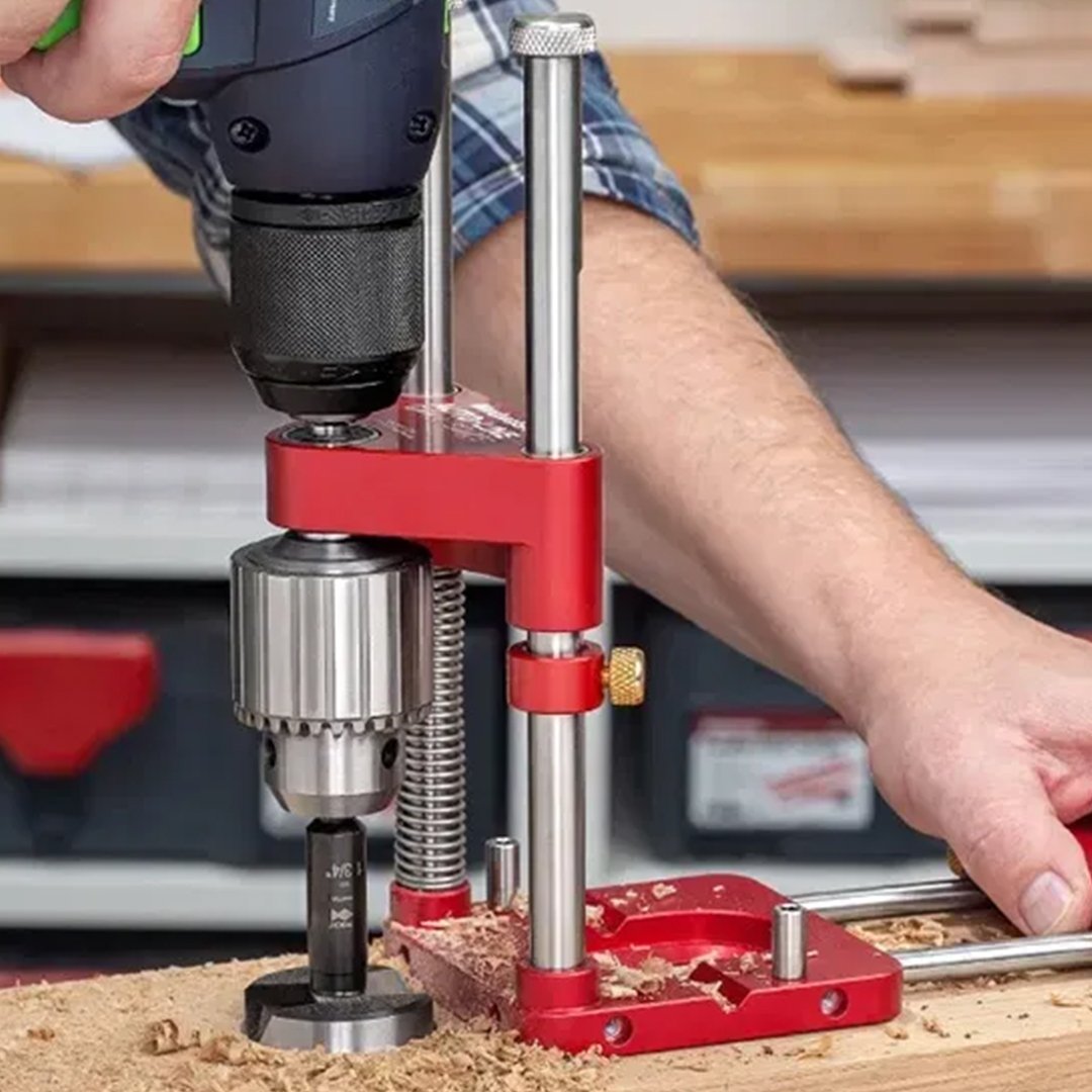 Handheld Drill Guide Jig with Adjustable Depth Stop | Portable Tool for Precision Woodworking
