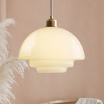 White Glass Hanging Ceiling Fixture 12.6 in Adjustable Cord Modern Island Light for Kitchen Dining Room Bedroom Foyer E27 Base Art Deco Styl