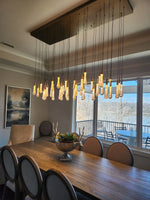 Cascading Raindrop Linear LED Chandelier – Textured Glass Orbs, Adjustable Height, Vaulted Ceiling Ready – 37 to 120 Inch Options