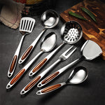 Pro Kitchen Stainless Steel Utensil Set - Wooden Handle Cookware - Dotisk
