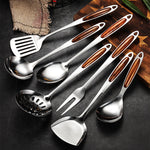 Pro Kitchen Stainless Steel Utensil Set - Wooden Handle Cookware