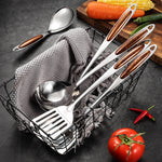 Pro Kitchen Stainless Steel Utensil Set - Wooden Handle Cookware