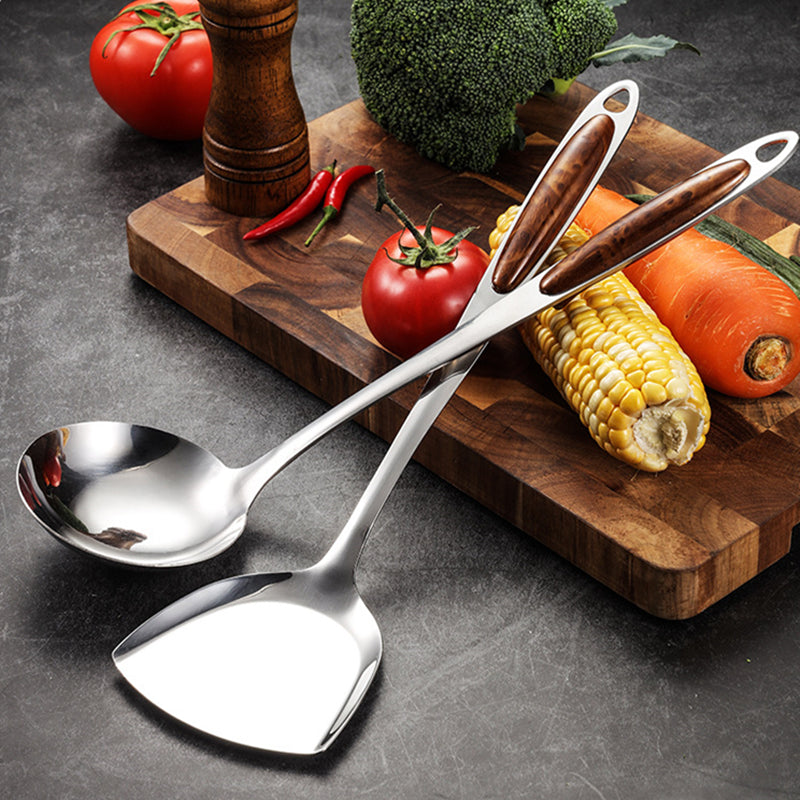 Pro Kitchen Stainless Steel Utensil Set - Wooden Handle Cookware
