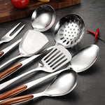 Pro Kitchen Stainless Steel Utensil Set - Wooden Handle Cookware