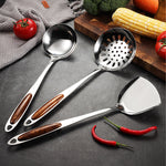 Pro Kitchen Stainless Steel Utensil Set - Wooden Handle Cookware