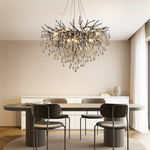 Adjustable Crystal Chandelier Fixture LED Hanging Light 24-47 Inch Diameter Modern Aluminum Suspended Lamp for Dining Tables High Ceilings