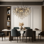 Adjustable Crystal Chandelier Fixture LED Hanging Light 24-47 Inch Diameter Modern Aluminum Suspended Lamp for Dining Tables High Ceilings