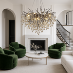 Adjustable Crystal Chandelier Fixture LED Hanging Light 24-47 Inch Diameter Modern Aluminum Suspended Lamp for Dining Tables High Ceilings