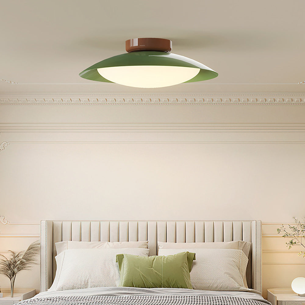 Flush Mount LED Fixture Metal Shell 18-Inch Green Brown Finish for Bedroom Living Room Dining Room Hallway Modern Retro Ambience Lighting