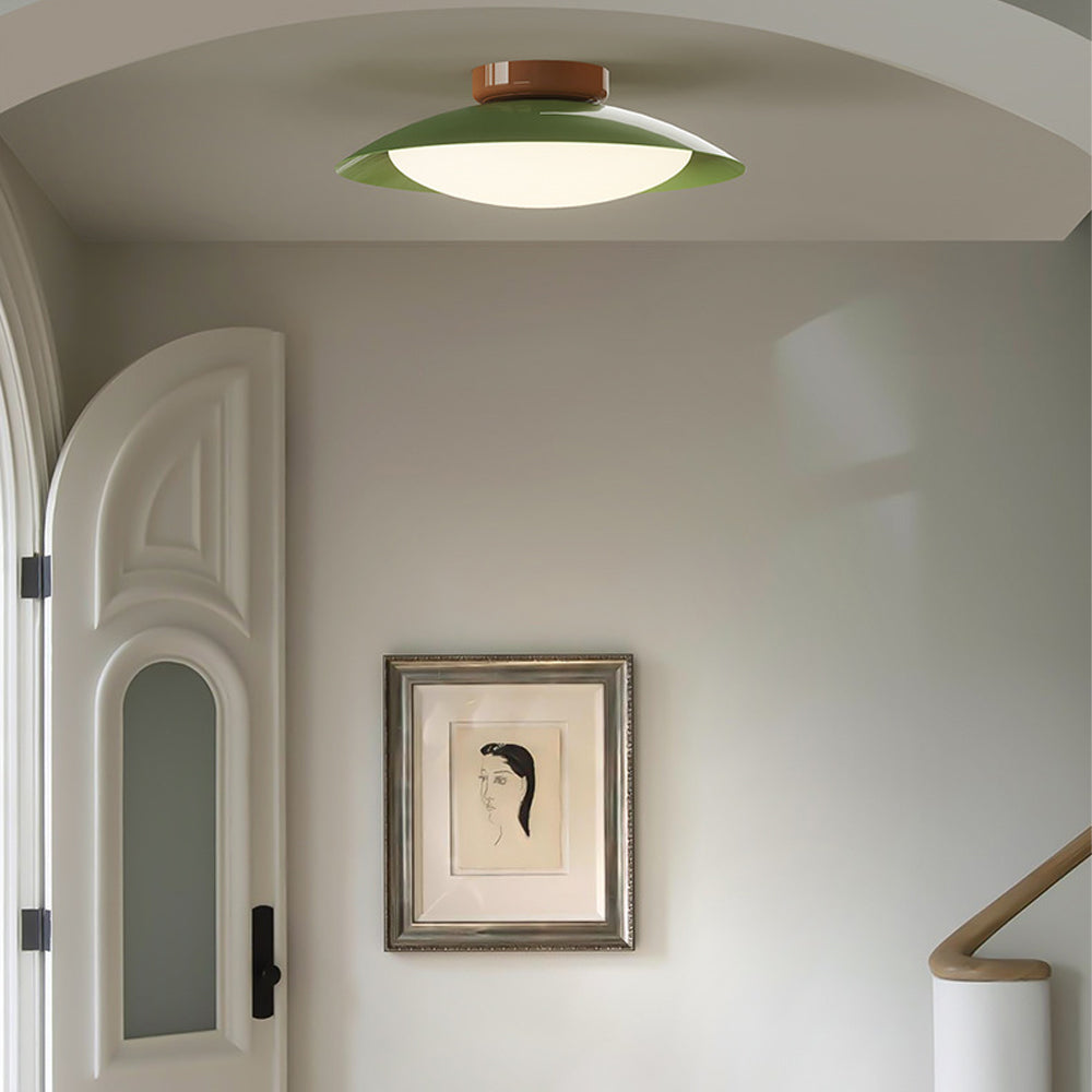 Flush Mount LED Fixture Metal Shell 18-Inch Green Brown Finish for Bedroom Living Room Dining Room Hallway Modern Retro Ambience Lighting