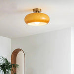 Amber Glass Globe Ceiling Light 11 Inch Dome Shade for Kitchen Island Dining Table Bedroom Brass Iron Fixture E27 Socket