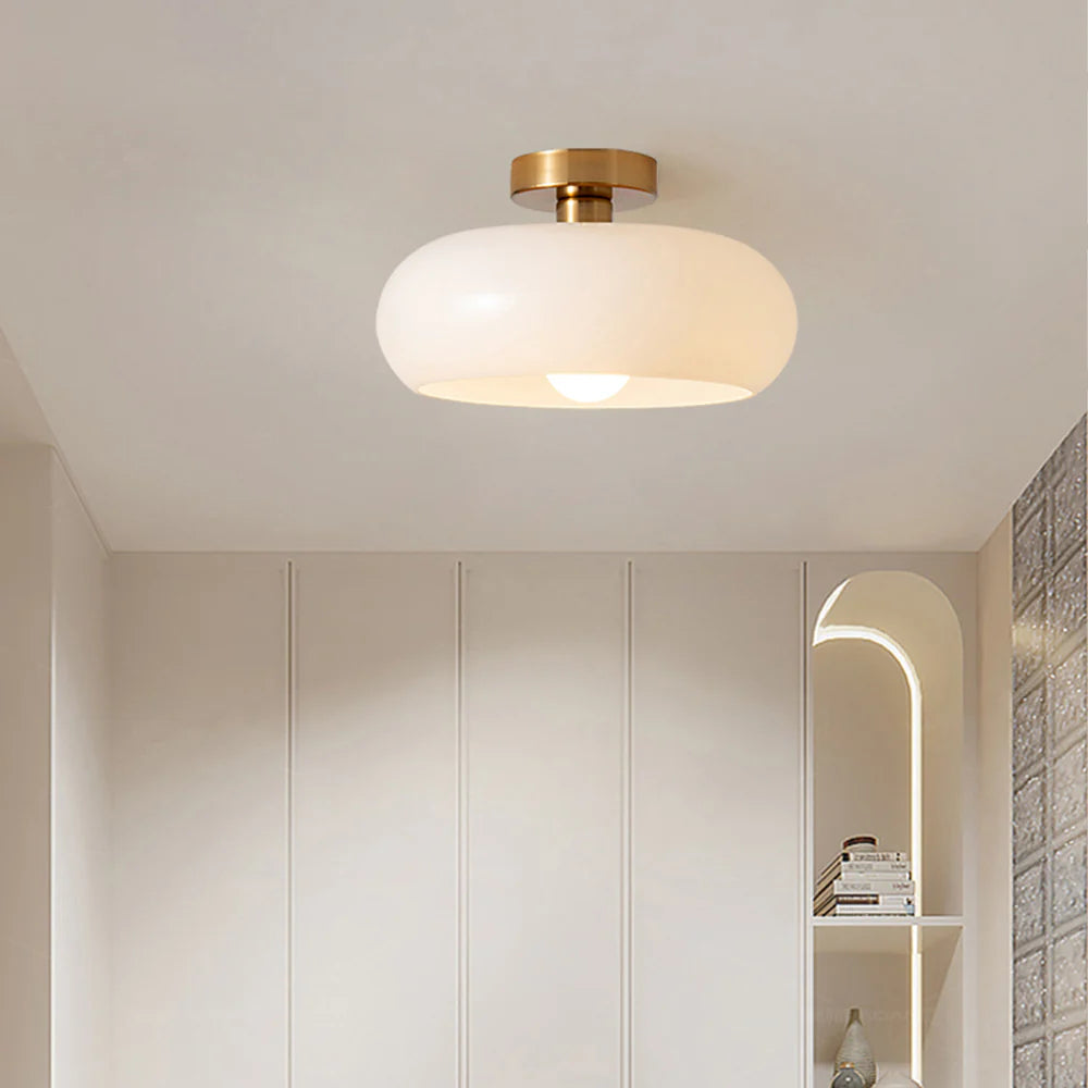 Amber Glass Globe Ceiling Light 11 Inch Dome Shade for Kitchen Island Dining Table Bedroom Brass Iron Fixture E27 Socket