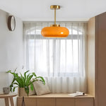 Amber Glass Globe Ceiling Light 11 Inch Dome Shade for Kitchen Island Dining Table Bedroom Brass Iron Fixture E27 Socket