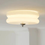 Handcrafted Glass Flush Mount Ceiling Light 16 in White Gold Finish for Dining Room Bedroom Kitchen Overhead Lighting Fixture Vintage Style