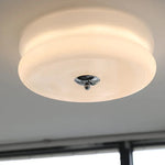 Handcrafted Glass Flush Mount Ceiling Light 16 in White Gold Finish for Dining Room Bedroom Kitchen Overhead Lighting Fixture Vintage Style