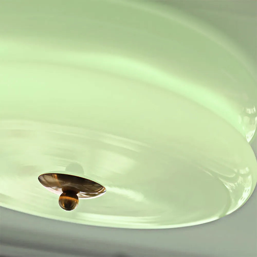 Handcrafted Glass Flush Mount Ceiling Light 16 in White Gold Finish for Dining Room Bedroom Kitchen Overhead Lighting Fixture Vintage Style