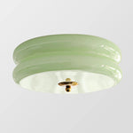 Handcrafted Glass Flush Mount Ceiling Light 16 in White Gold Finish for Dining Room Bedroom Kitchen Overhead Lighting Fixture Vintage Style