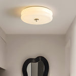 Handcrafted Glass Flush Mount Ceiling Light 16 in White Gold Finish for Dining Room Bedroom Kitchen Overhead Lighting Fixture Vintage Style