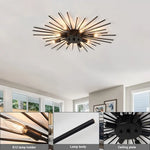 Multi-Bulb Metal Flush Mount Fixture 28 Inch Industrial Overhead Lighting for Dining Room Living Room Bedroom Hallway Contemporary Open Fram
