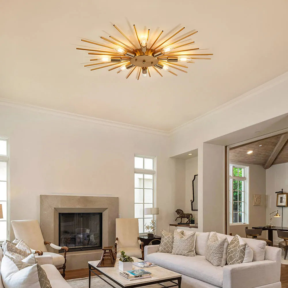 Multi-Bulb Metal Flush Mount Fixture 28 Inch Industrial Overhead Lighting for Dining Room Living Room Bedroom Hallway Contemporary Open Fram