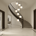 Multi-Drop Glass Globe Stairwell Fixture with Height-Adjustable Cable System for Vertical Spaces Black LED Illumination Mezzanine Entryway F