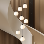 Multi-Drop Glass Globe Stairwell Fixture with Height-Adjustable Cable System for Vertical Spaces Black LED Illumination Mezzanine Entryway F