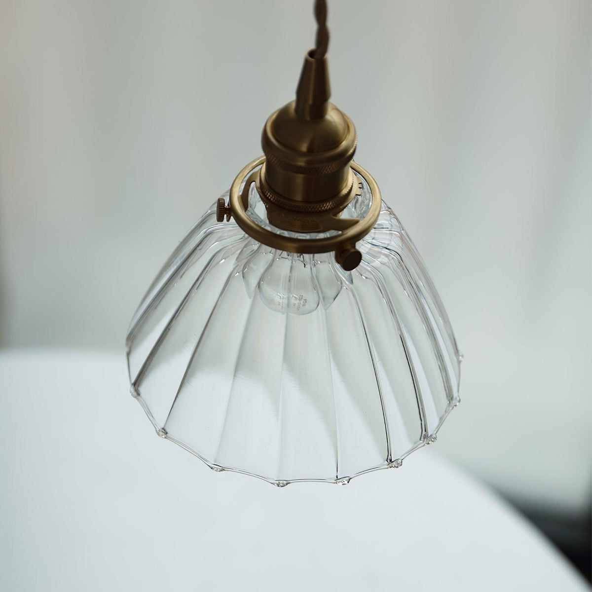 Glass Drop Pendant with Brass Hardware – Hanging Light for Countertops & Tables – Adjustable Suspension – E26 Socket – Transparent Dome Fixt