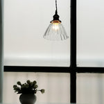 Glass Drop Pendant with Brass Hardware – Hanging Light for Countertops & Tables – Adjustable Suspension – E26 Socket – Transparent Dome Fixt