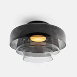 Multi-Tier Glass LED Overhead Light 13–16 Inch Green for Bedroom Living Room Hallway Contemporary Flush Mount Fixture 10W Dimmable