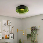 Multi-Tier Glass LED Overhead Light 13–16 Inch Green for Bedroom Living Room Hallway Contemporary Flush Mount Fixture 10W Dimmable