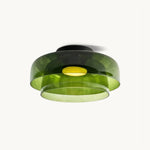 Multi-Tier Glass LED Overhead Light 13–16 Inch Green for Bedroom Living Room Hallway Contemporary Flush Mount Fixture 10W Dimmable