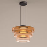 Tiered Glass Pendant Ceiling Fixture LED Multi-Level Hanging Light for Kitchen Island Dining Room Modern Layered Chandelier Adjustable Heigh