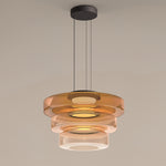 Tiered Glass Pendant Ceiling Fixture LED Multi-Level Hanging Light for Kitchen Island Dining Room Modern Layered Chandelier Adjustable Heigh