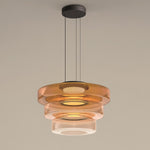Tiered Glass Pendant Ceiling Fixture LED Multi-Level Hanging Light for Kitchen Island Dining Room Modern Layered Chandelier Adjustable Heigh