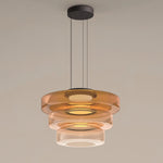 Tiered Glass Pendant Ceiling Fixture LED Multi-Level Hanging Light for Kitchen Island Dining Room Modern Layered Chandelier Adjustable Heigh