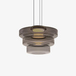 Tiered Glass Pendant Ceiling Fixture LED Multi-Level Hanging Light for Kitchen Island Dining Room Modern Layered Chandelier Adjustable Heigh