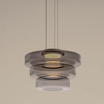 Tiered Glass Pendant Ceiling Fixture LED Multi-Level Hanging Light for Kitchen Island Dining Room Modern Layered Chandelier Adjustable Heigh