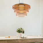 Tiered Glass Pendant Ceiling Fixture LED Multi-Level Hanging Light for Kitchen Island Dining Room Modern Layered Chandelier Adjustable Heigh