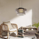 Tiered Glass Pendant Ceiling Fixture LED Multi-Level Hanging Light for Kitchen Island Dining Room Modern Layered Chandelier Adjustable Heigh