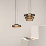 Tiered Glass Pendant Ceiling Fixture LED Multi-Level Hanging Light for Kitchen Island Dining Room Modern Layered Chandelier Adjustable Heigh