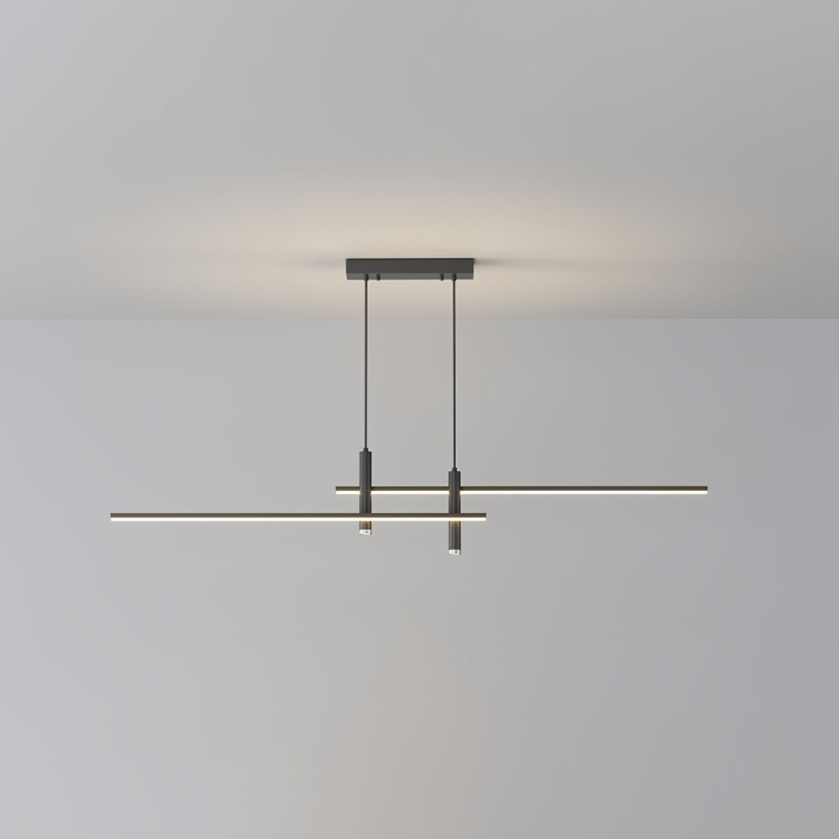 Linear Track Pendant Light Metal 2-Spotlight Bar Adjustable Modern Suspended Fixture for Kitchen Island Dining Living Room