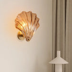 Sconce with Organic Shell-Shaped Shade – 10 Inch Brass & Glass Fixture for Bedside, Hallway, Powder Room – Subtle Glow