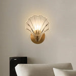 Sconce with Organic Shell-Shaped Shade – 10 Inch Brass & Glass Fixture for Bedside, Hallway, Powder Room – Subtle Glow