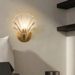 Sconce with Organic Shell-Shaped Shade – 10 Inch Brass & Glass Fixture for Bedside, Hallway, Powder Room – Subtle Glow