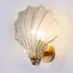 Sconce with Organic Shell-Shaped Shade – 10 Inch Brass & Glass Fixture for Bedside, Hallway, Powder Room – Subtle Glow