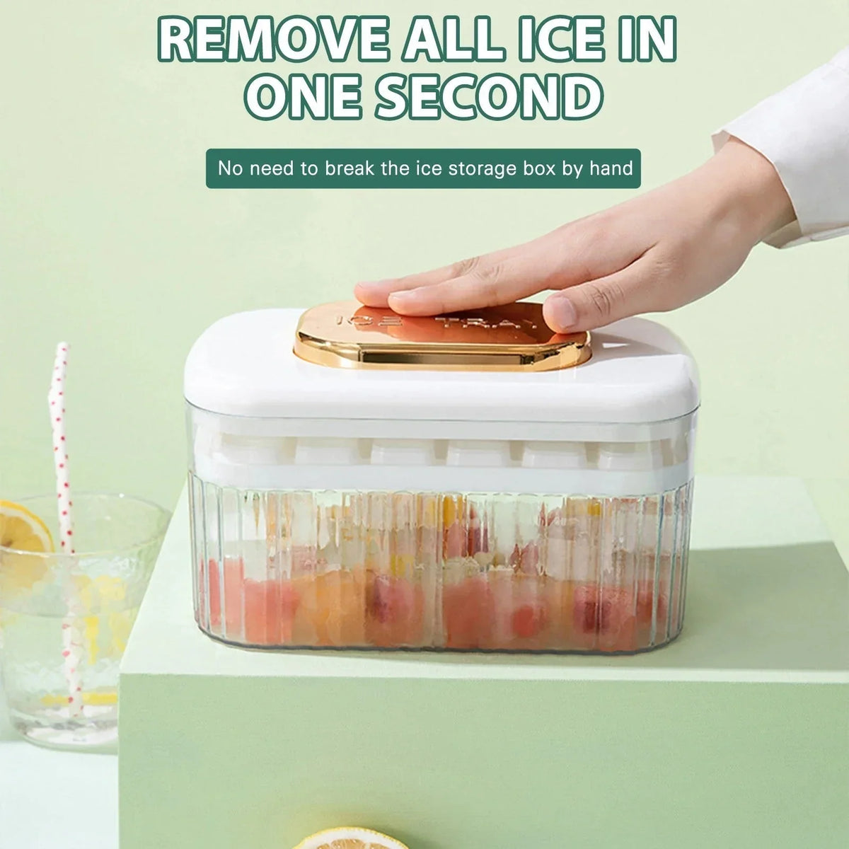 Ice Cube Maker One-Press Space-Saving Freezer-Safe