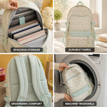 Machine-Washable Floral Print School Backpack